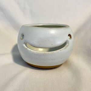 Studio Art Pottery Egg Separator - Smiley Face Stoneware - Beige & White- Signed